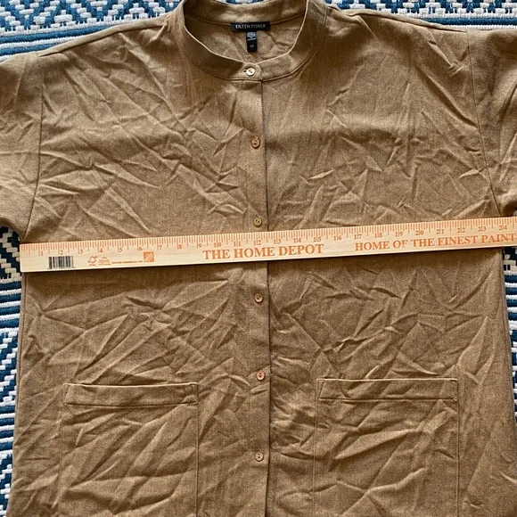 Eileen Fisher Shirt Women Large Tan Wool Chore Long Sleeve Workwear Minimalist - Picture 8 of 10